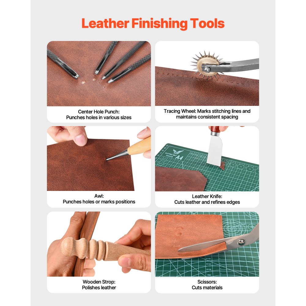 VEVOR 92-delige set leerbewerkingsgereedschap met draagbare opbergtas van canvas, grafisch gereedschap, stansgereedschap, naaigereedschap, snijgereedschap, ideaal voor beginners en professionals.