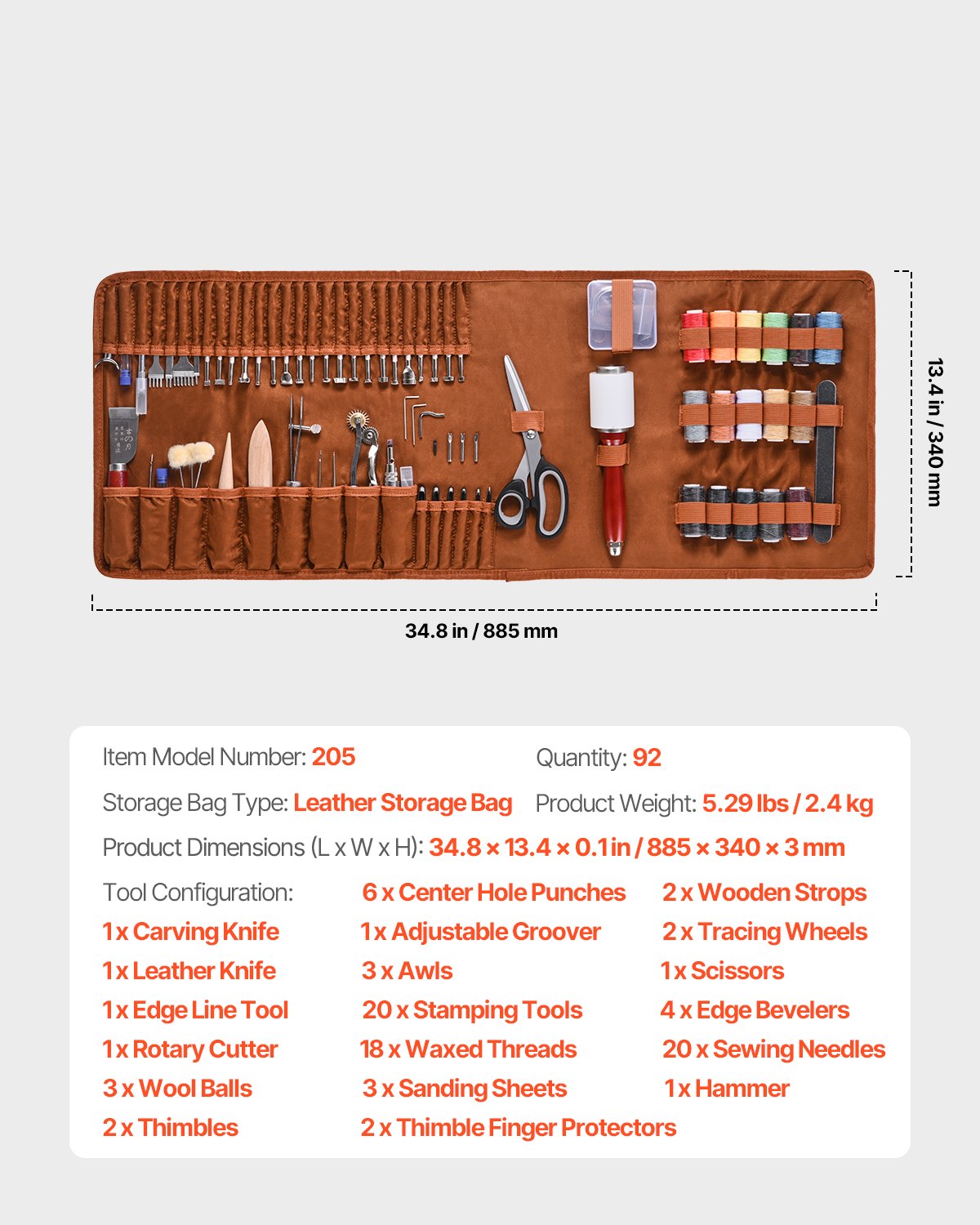 VEVOR 92-delige set leerbewerkingsgereedschap met draagbare opbergtas van canvas, grafisch gereedschap, stansgereedschap, naaigereedschap, snijgereedschap, ideaal voor beginners en professionals.