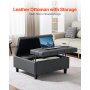 VEVOR 31 in Square Leather Ottoman with Storage, Upholstered Tufted Button Coffee Table Ottoman with Lift-Top & Flip Design, PU Leather High-Density Sponge for Living Room, Bedroom, Dorm, Grey