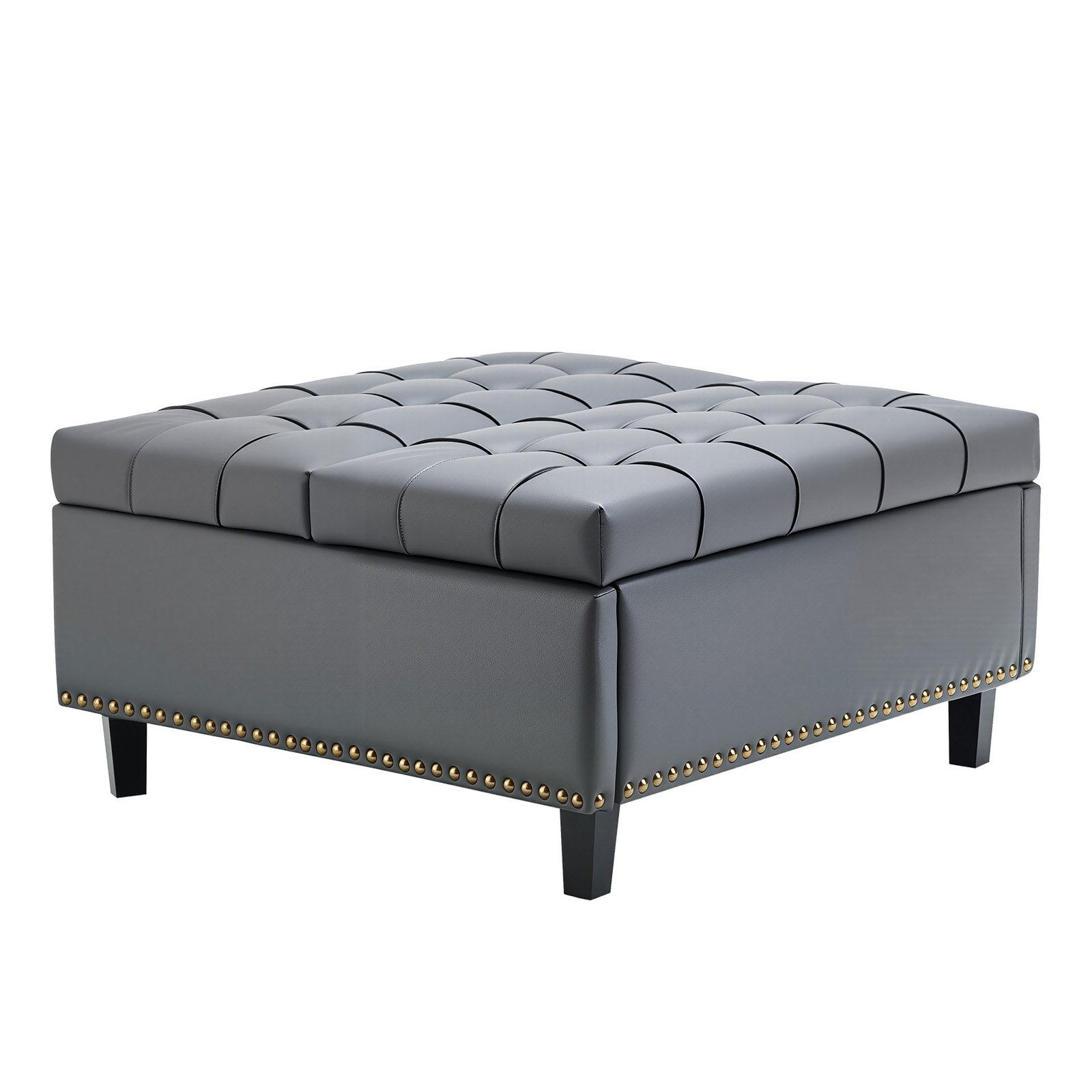 VEVOR 31 in Square Leather Ottoman with Storage, Upholstered Tufted Button Coffee Table Ottoman with Lift-Top & Flip Design, PU Leather High-Density Sponge for Living Room, Bedroom, Dorm, Grey
