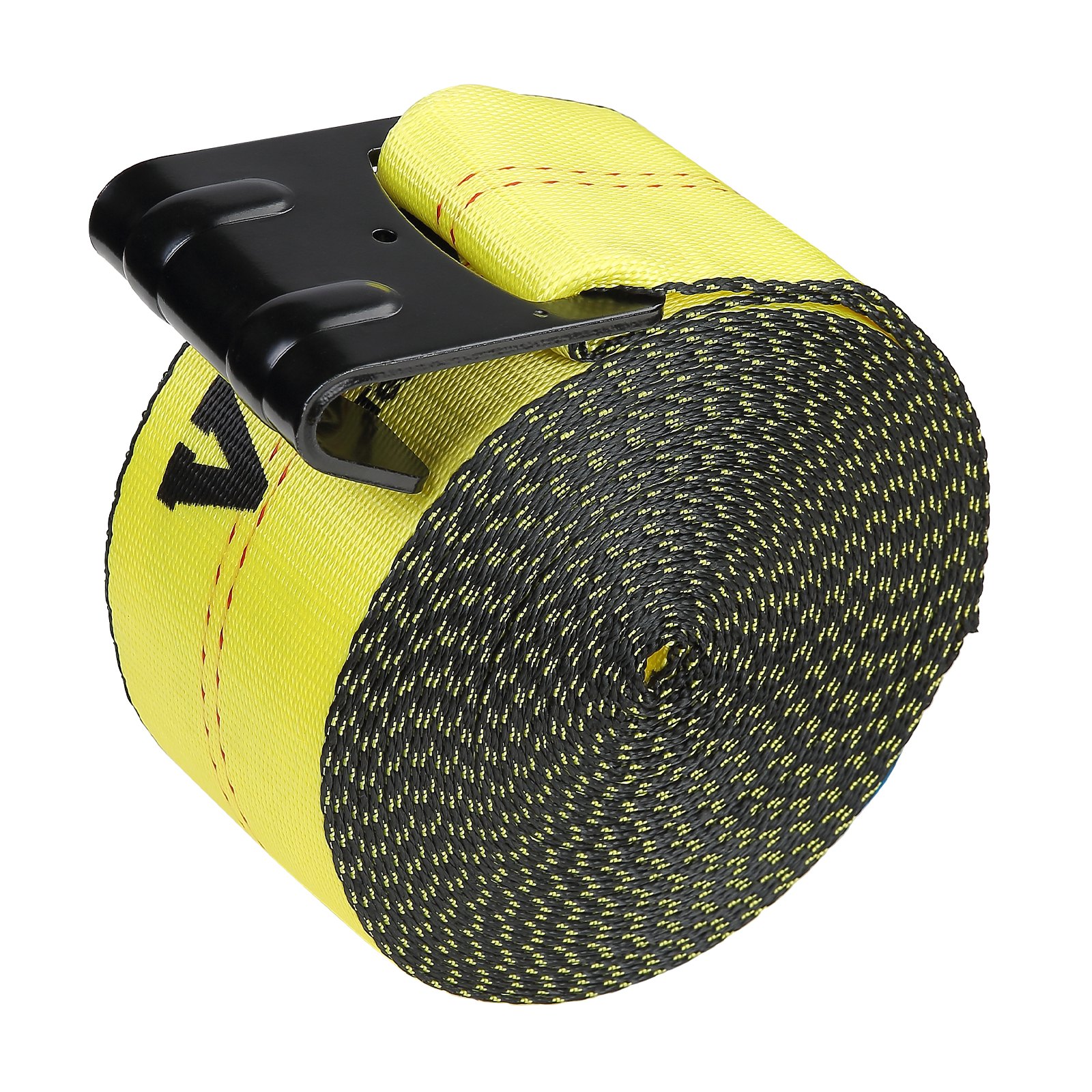 VEVOR Winch Straps, 4" x 30', 6000 lbs Load Capacity, 18000 lbs Break Strength, Truck Straps with Flat Hook, Flatbed Tie Downs Cargo Control for Trailers, Farms, Rescues, Tree Saver, Yellow (4 Pack)