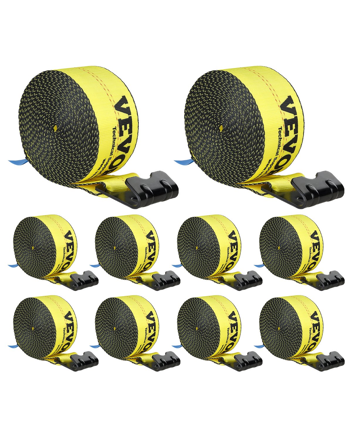 VEVOR Lierriemen, 10 cm x 9 meter, draagvermogen 2725 kg, breeksterkte 8280 kg, vrachtwagenriemen met platte haak, lastcontrole voor aanhangwagens, boerderijen, reddingsacties, bomenredder, geel (10-pack)