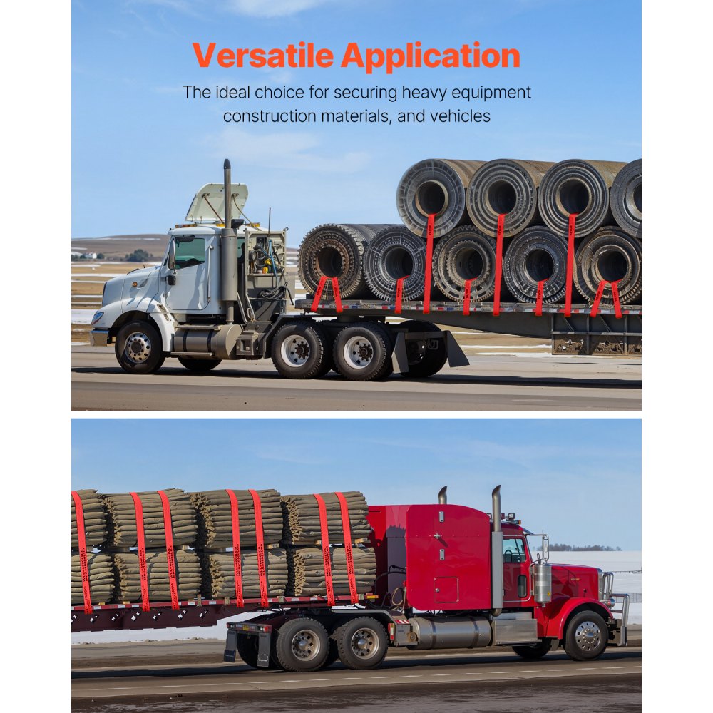 VEVOR Lierriemen, 10 cm x 9 m, draagvermogen 2725 kg, breeksterkte 8280 kg, vrachtwagenriemen met platte haak, lastcontrole voor aanhangwagens, boerderijen, reddingsacties, bomenredder, rood (10-pack)