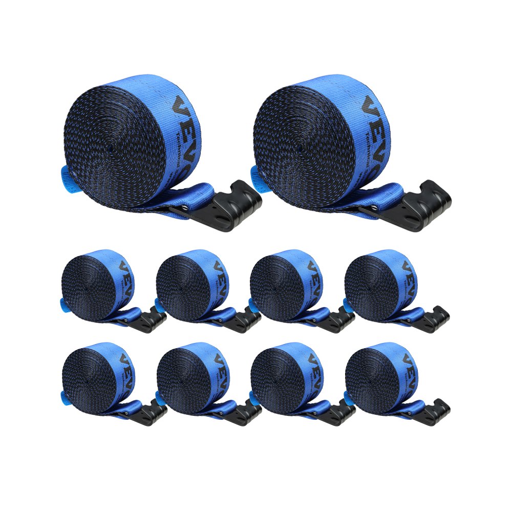 VEVOR Winch Straps, 4" x 30', 6000 lbs Load Capacity, 18000 lbs Breaking Strength, Truck Straps with Flat Hook, Flatbed Tie Downs Cargo Control for Trailers, Farms, Rescues, Tree Saver, Blue (10 Pack)
