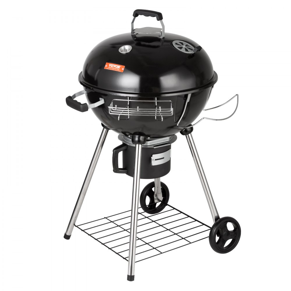 VEVOR Kettle charcoal grill kettle grill 56 cm portable, barbecue kettle grill with lid, ashtray picnic grill with large grill area, charcoal, black, 63 x 82 x 88 cm charcoal round grill travel