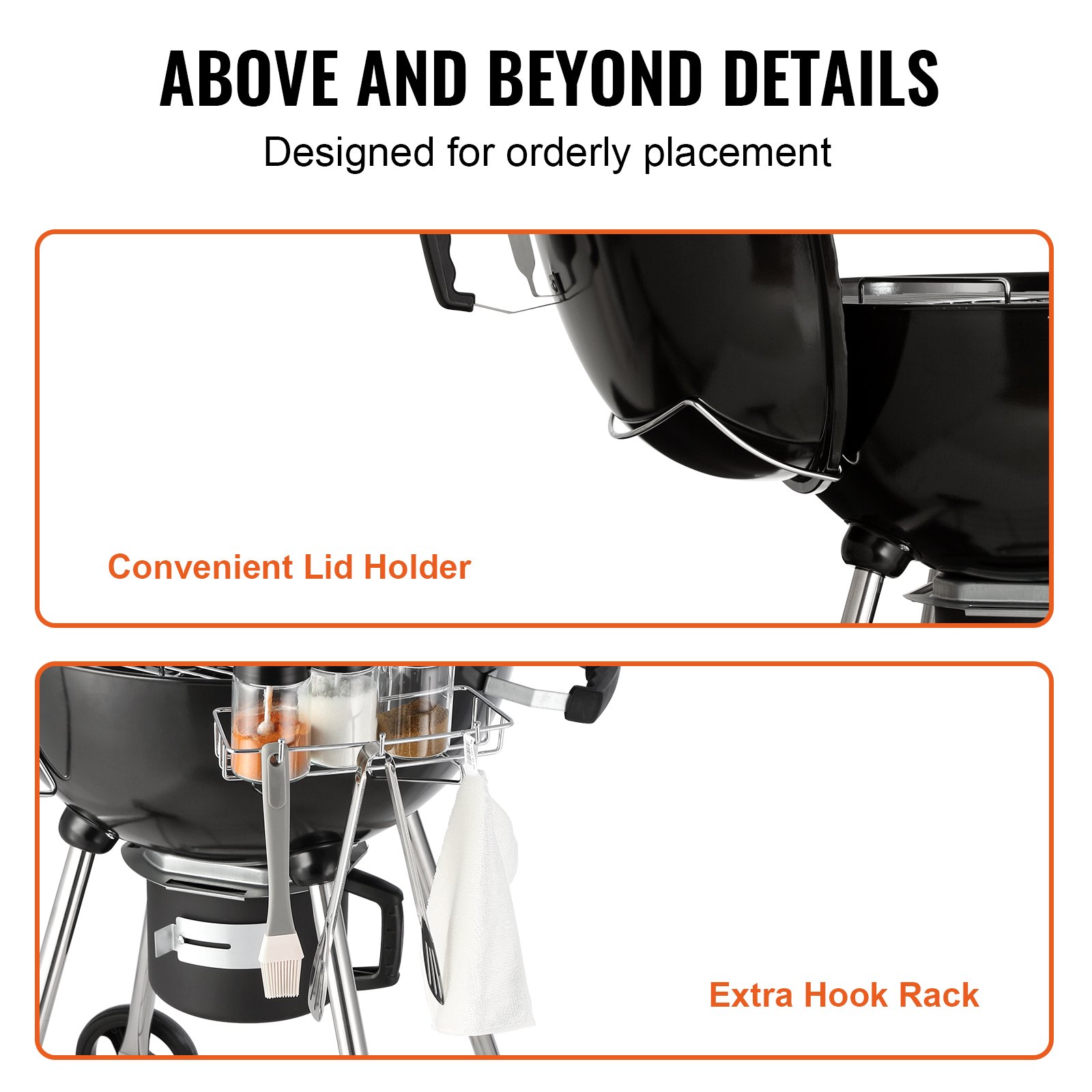 VEVOR Kettle houtskoolgrill kogelgrill 56 cm draagbaar, barbecue kogelgrill met deksel, asbak picknickgrill met groot grilloppervlak, houtskool, zwart, 63 x 82 x 88 cm houtskool ronde grill reizen