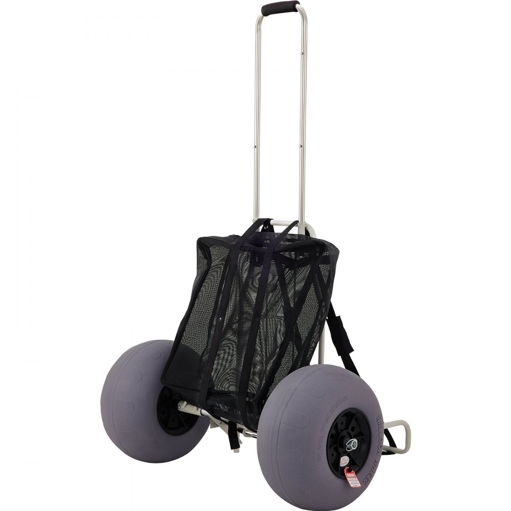 VEVOR Opvouwbare Handkar 75 kg Laadvermogen Opvouwbare Transportwagen 68x35,5x125 cm Strandkar van een Aluminium Buis, Roestvrij Staal en Ijzer met 75 tot 125 cm Verstelbare Hoogte, 33 cm Strandwielen