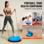 woman using VEVOR half exercise ball trainer with resistance bands indoors, showcasing versatile locations.