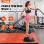 woman exercising on VEVOR balance ball trainer, gym background, promoting core muscle workouts.