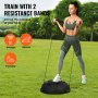 woman training outdoors with VEVOR balance ball trainer, using two resistance bands for strength and flexibility.