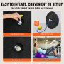 VEVOR half exercise ball trainer setup guide with pump nozzle, foot pump, sealed outlet, and workout.