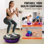 woman exercising on VEVOR half exercise ball trainer, suitable for home, gym, and outdoor workouts.