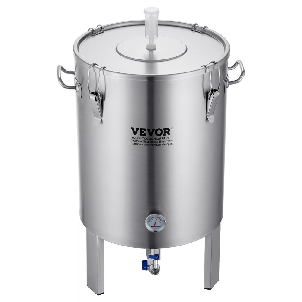 VEVOR 304 Stainless Steel Kettle, 16 GALLON Beer Brew Fermentor, Brew Bucket Fermentor for Brewing, Home Brewing Supplies with Base, Kettle Stock Pot Includes Lid, Handle, Valve, Spigot, Thermometer