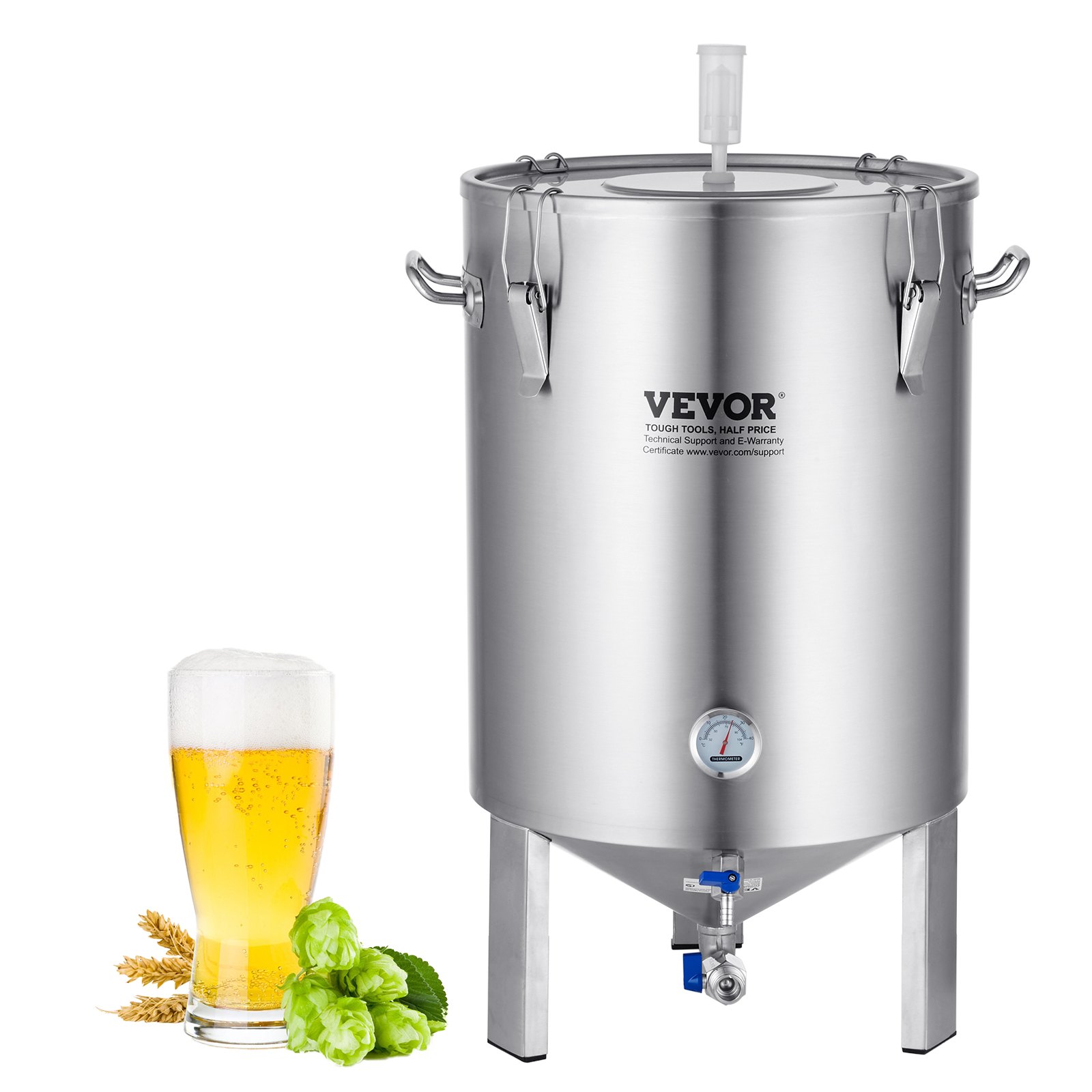 VEVOR Bierbrouwsysteem Bierbrouwapparaat Ketel van roestvrij staal 60 L Biergistvat, brouwemmergistvat voor brouwen, thuisbrouwaccessoires met voetstuk, Ketel, soeppan inclusief deksel, handvat, ventiel, kraan