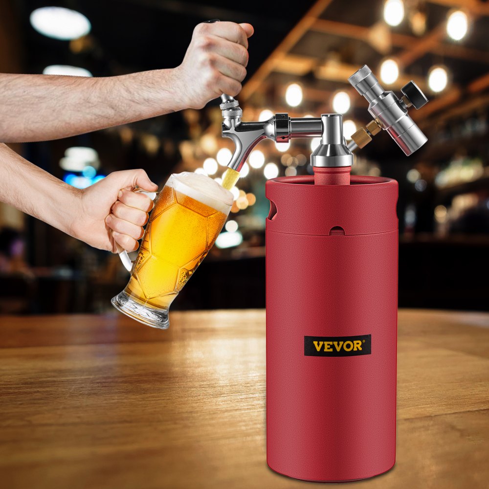 VEVOR Mini-biervatsysteem met Druk, 8 L Zwart Bierkraan van Roestvrij Staal, 186 x 355 mm Biertapsysteem, CO2-drukregelaar voor Allerlei Soorten Binnen- of Buitenactiviteiten Thuis Bar Party Camping