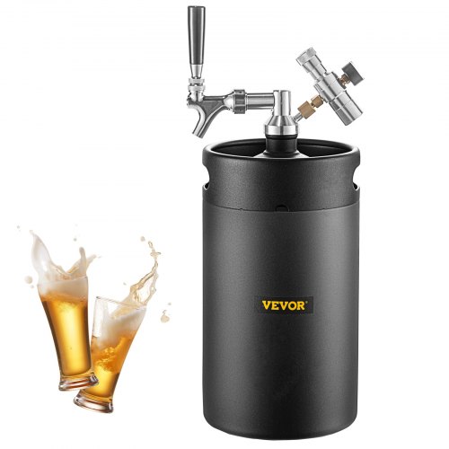 VEVOR Mini-biervatsysteem met Druk 8 L Zwart Bierkraan Gemaakt van 304 Roestvrij Staal 186x355 mm Biertapsysteem met CO2-drukregelaar, PSI en BAR Dubbele Weergave Perfect voor Thuis Bar Party Camping