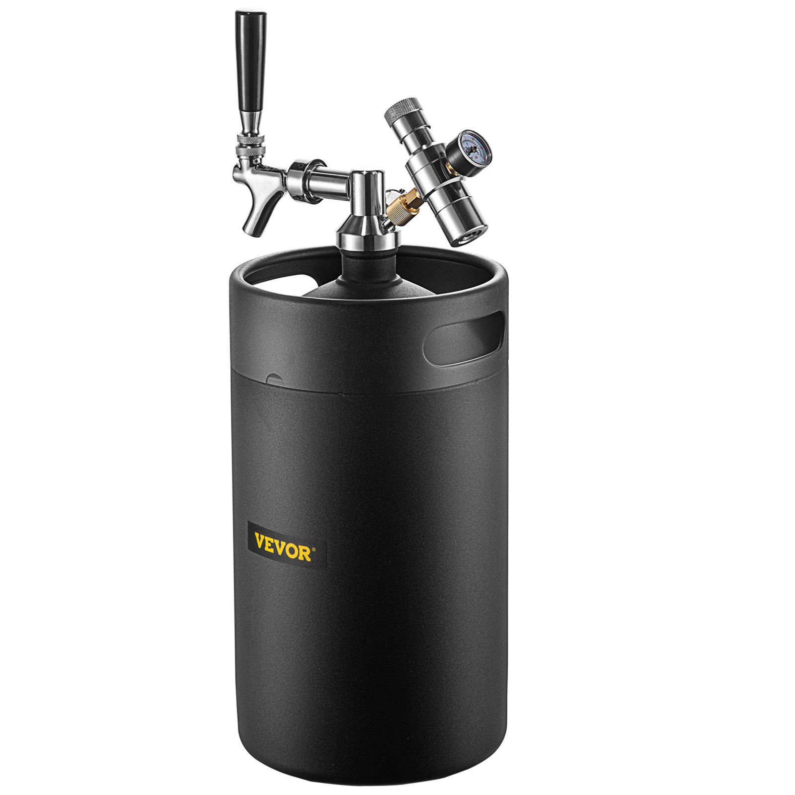 VEVOR Mini-biervatsysteem met Druk 8 L Zwart Bierkraan Gemaakt van 304 Roestvrij Staal 186x355 mm Biertapsysteem met CO2-drukregelaar, PSI en BAR Dubbele Weergave Perfect voor Thuis Bar Party Camping