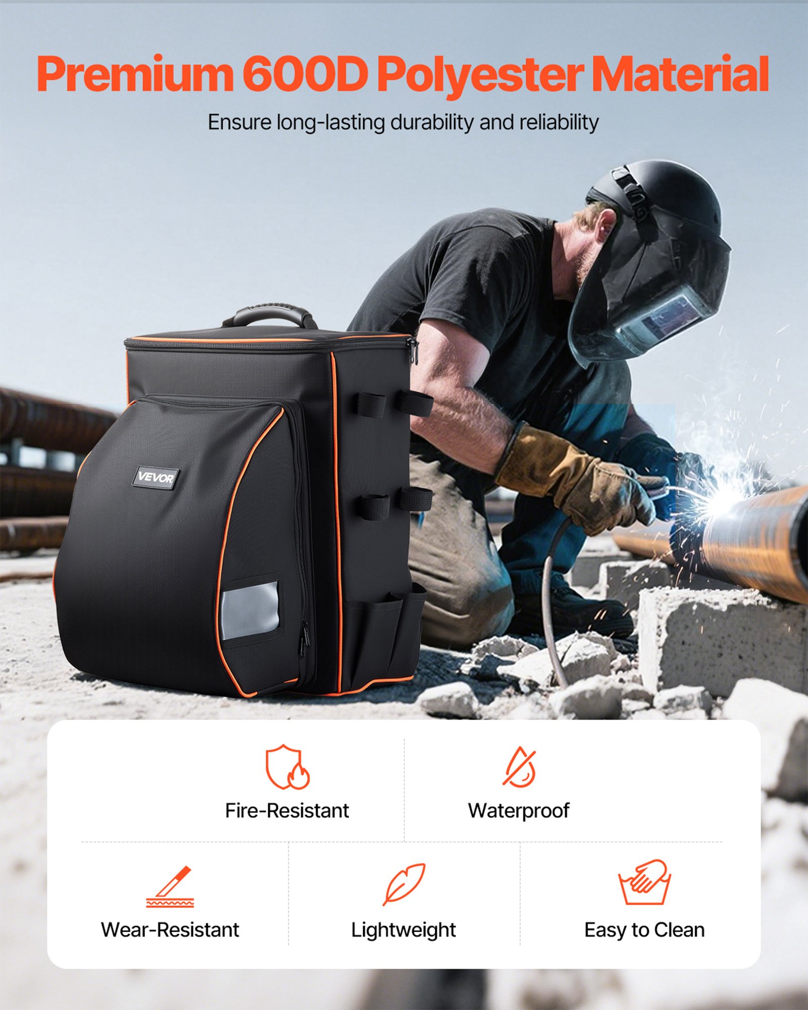 VEVOR Welding Backpack, 33L Welder Backpack with Insulated Bag & Helmet Bag, 600D Polyester Extreme Gear Pack for Tools and Helmet, Multi-Purpose Gear Storage Bag for Welding, Outdoor Camping, Hiking