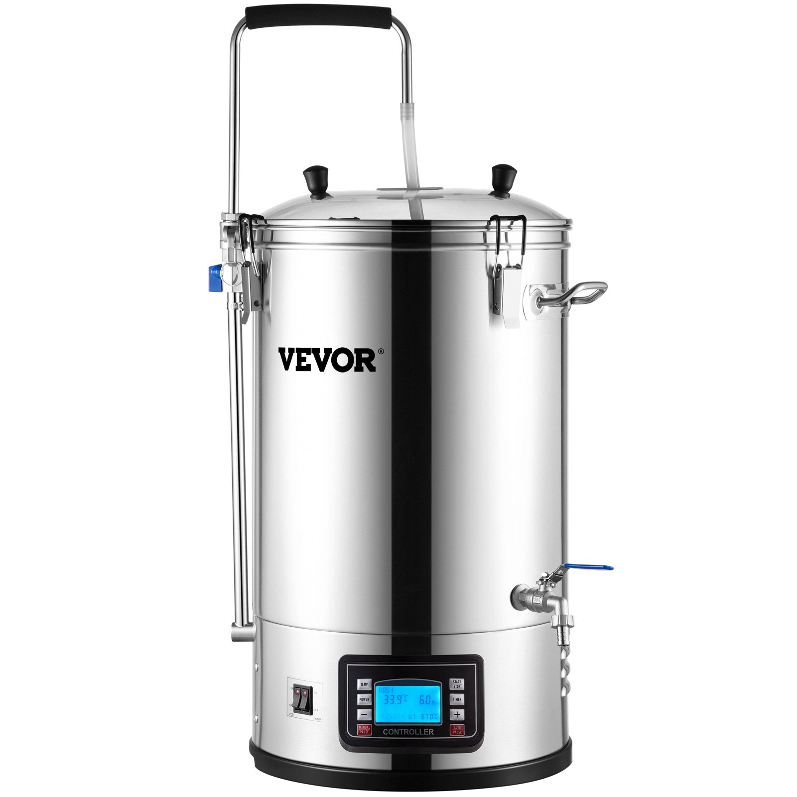 VEVOR Electric Brewing System, 8 Gal/30 L, All-in-One Home Beer Brewer with Auto/Manual-Mode Panel, Mash Boil Device with 100-2500W Power 25-100℃ Temp 1-180 min Timer Circulating Pump Recipe Memory, 2