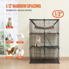 VEVOR Large 3-tier Cat Cage 28 x 28 x 41" Metal Wire Playpen Catio with Hammock