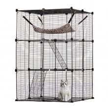 VEVOR Large 3-tier Cat Cage 28 x 28 x 41" Metal Wire Playpen Catio with Hammock