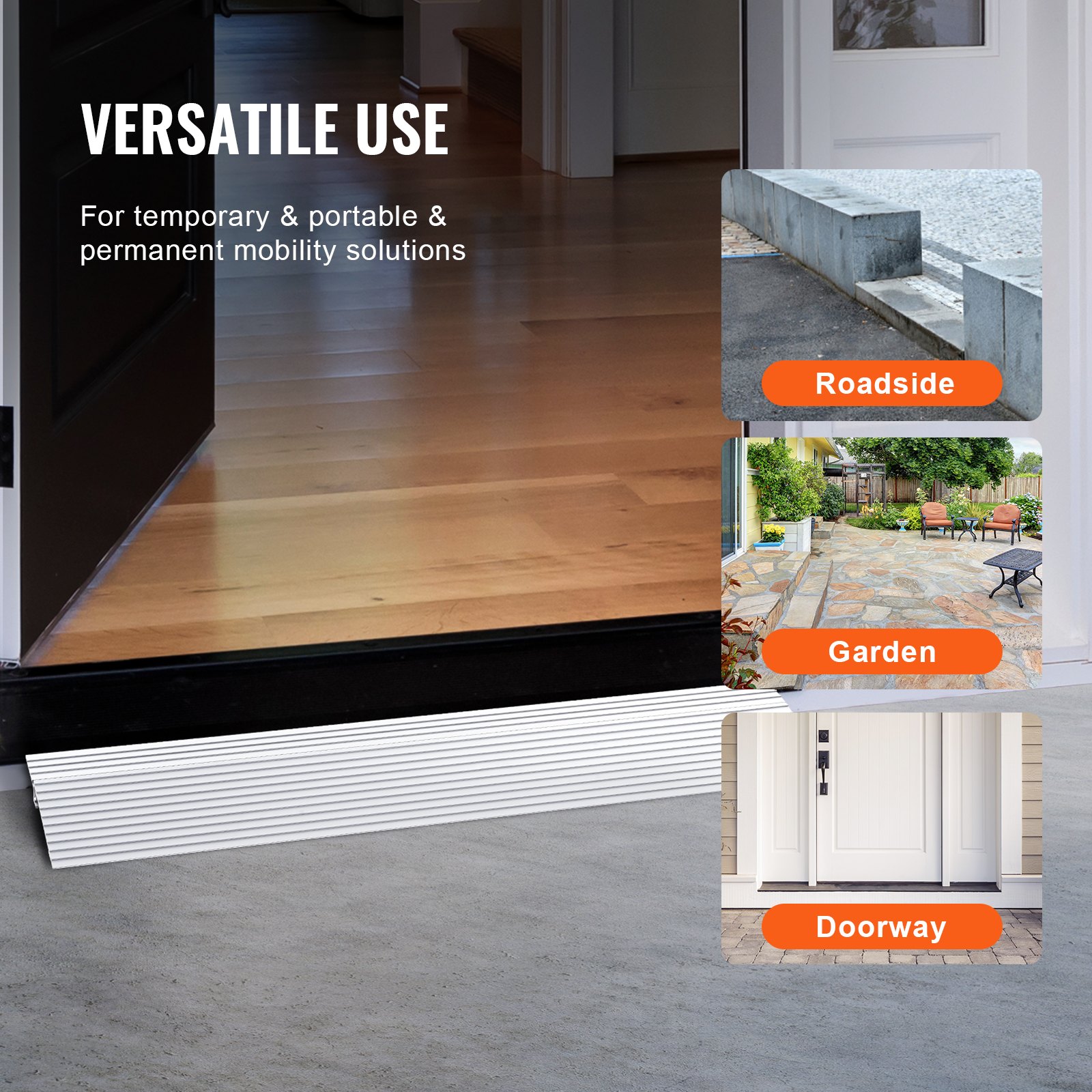 VEVOR Deurdrempelhelling 18,3 x 86,4 x 2,5 cm Rolstoelhelling 362,8 kg Draagvermogen Aluminiumlegering Stoephelling Modulair ontwerp Drempelhelling Antislip aluminium oprijplaat Oprijplaat