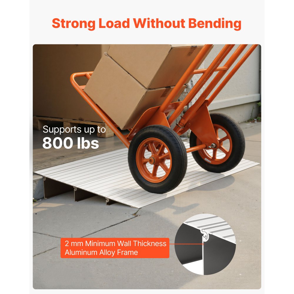 VEVOR Drempelhelling, 423x864x87 mm, rolstoelhelling van aluminiumlegering met een draagvermogen van 360 kg, stoeprandhelling voor thuisgebruik, geschikt voor rolstoelen, scooters, looprekken, fietsen en driewielers.