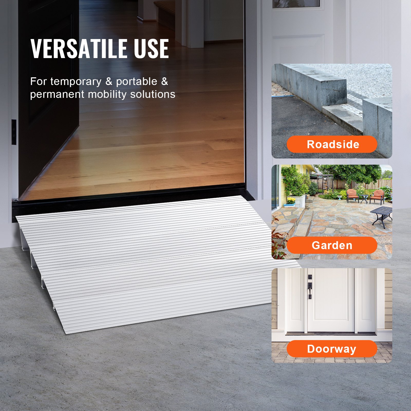 VEVOR Door Threshold Ramp, 4" Rise, 800 lbs Load Capacity, Door Ramp for Wheelchairs, Aluminum Threshold Ramp for Doorways, Adjustable Modular Threshold Ramp for Wheelchairs, Scooters, Power Chairs