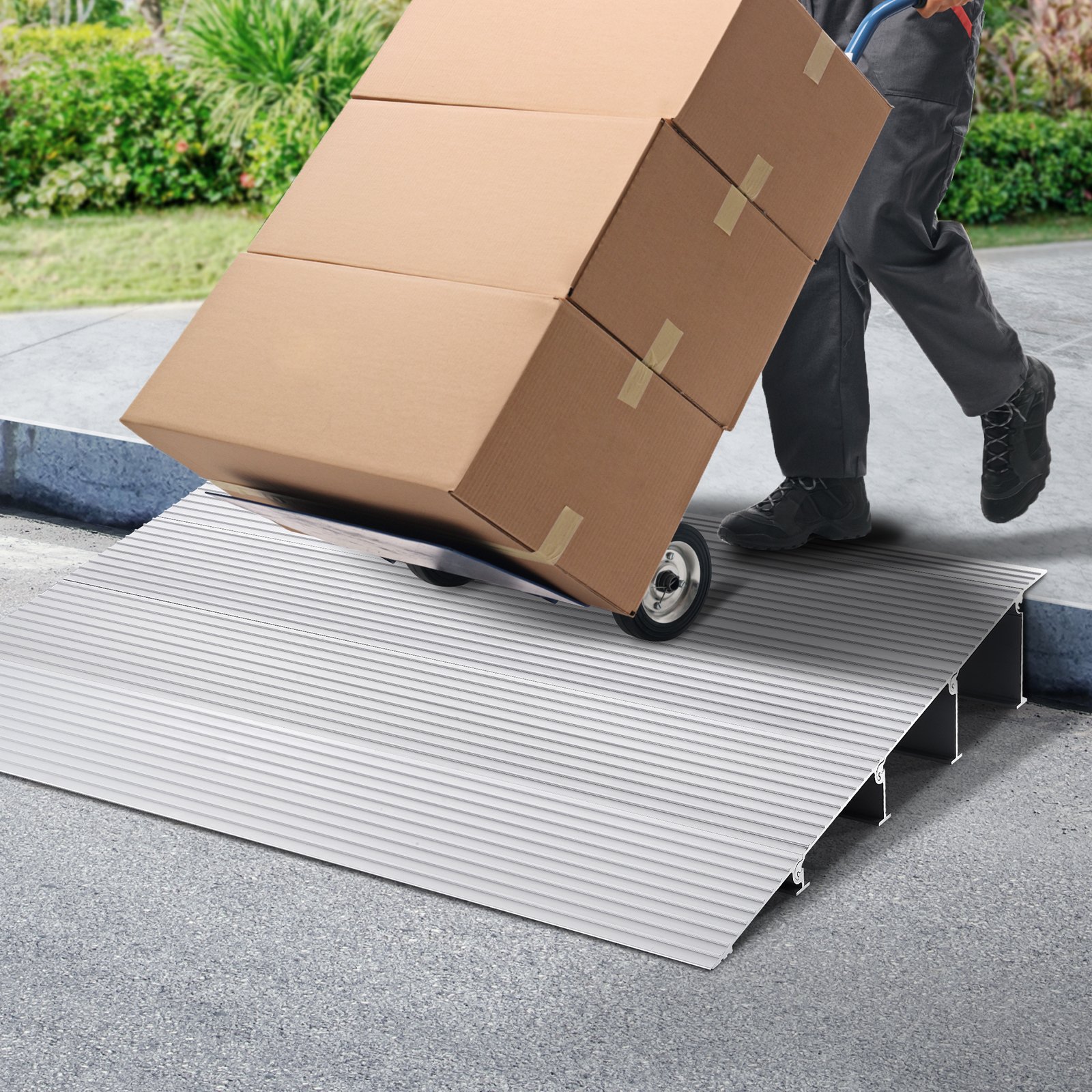 VEVOR Door Threshold Ramp, 4" Rise, 800 lbs Load Capacity, Door Ramp for Wheelchairs, Aluminum Threshold Ramp for Doorways, Adjustable Modular Threshold Ramp for Wheelchairs, Scooters, Power Chairs