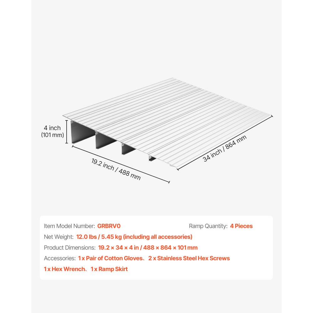 VEVOR Drempelhelling, 550x865x115 mm, rolstoelhelling van aluminiumlegering met een draagvermogen van 360 kg, stoephelling voor thuisgebruik, trappen voor rolstoelen, scooters, loophulpmiddelen, fietsen en driewielers