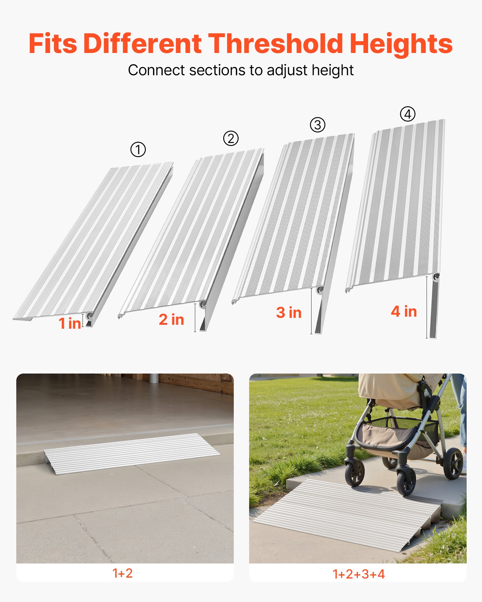 VEVOR Drempelhelling, 550x865x115 mm, rolstoelhelling van aluminiumlegering met een draagvermogen van 360 kg, stoeprandhelling voor thuisgebruik, geschikt voor rolstoelen, scooters, looprekken, fietsen en driewielers.