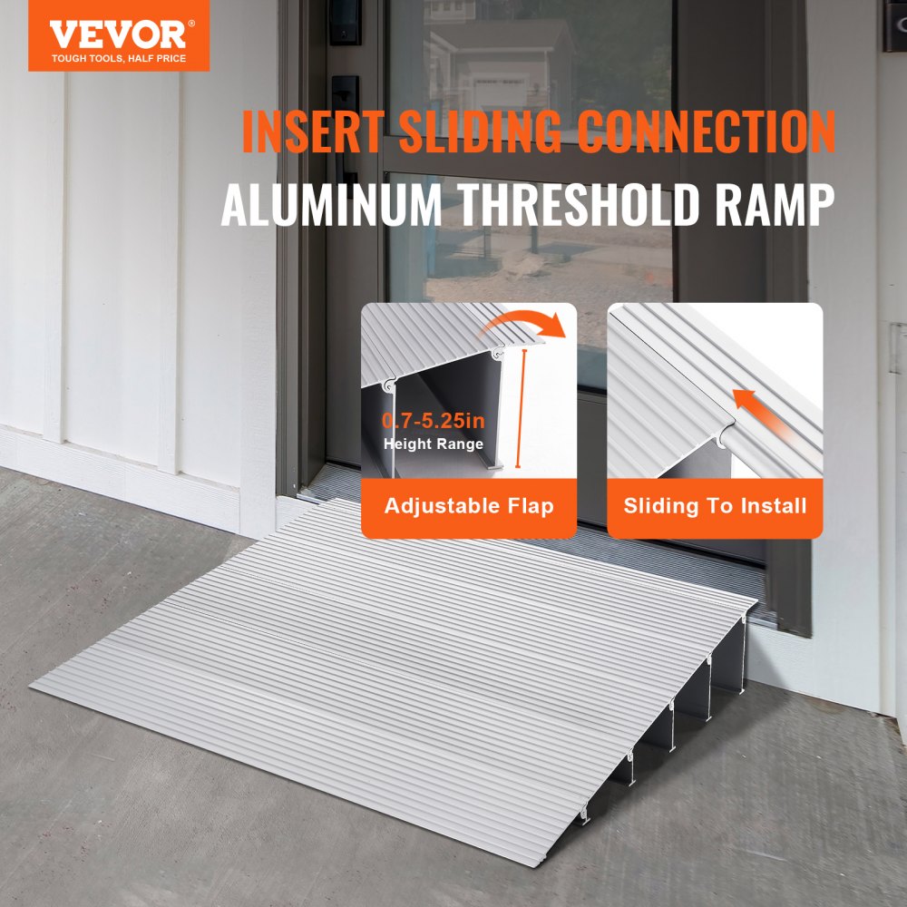 VEVOR Deurdrempelhelling 69 x 86,4 x 12,7 cm Rolstoelhelling 362,8 kg Draagvermogen Aluminiumlegering Stoephelling Modulair ontwerp Drempelhelling Antislip aluminium oprijplaat Oprijplaat