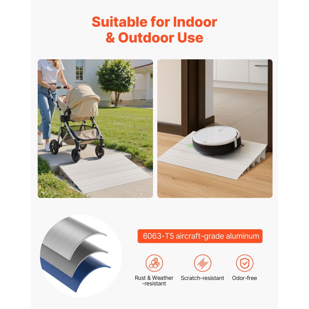 VEVOR Drempelhelling, 677x865x138 mm, rolstoelhelling van aluminiumlegering met een draagvermogen van 360 kg, stoeprandhellingen voor thuis, trappen voor rolstoelen, scooters, loophulpmiddelen, fietsen, driewielers