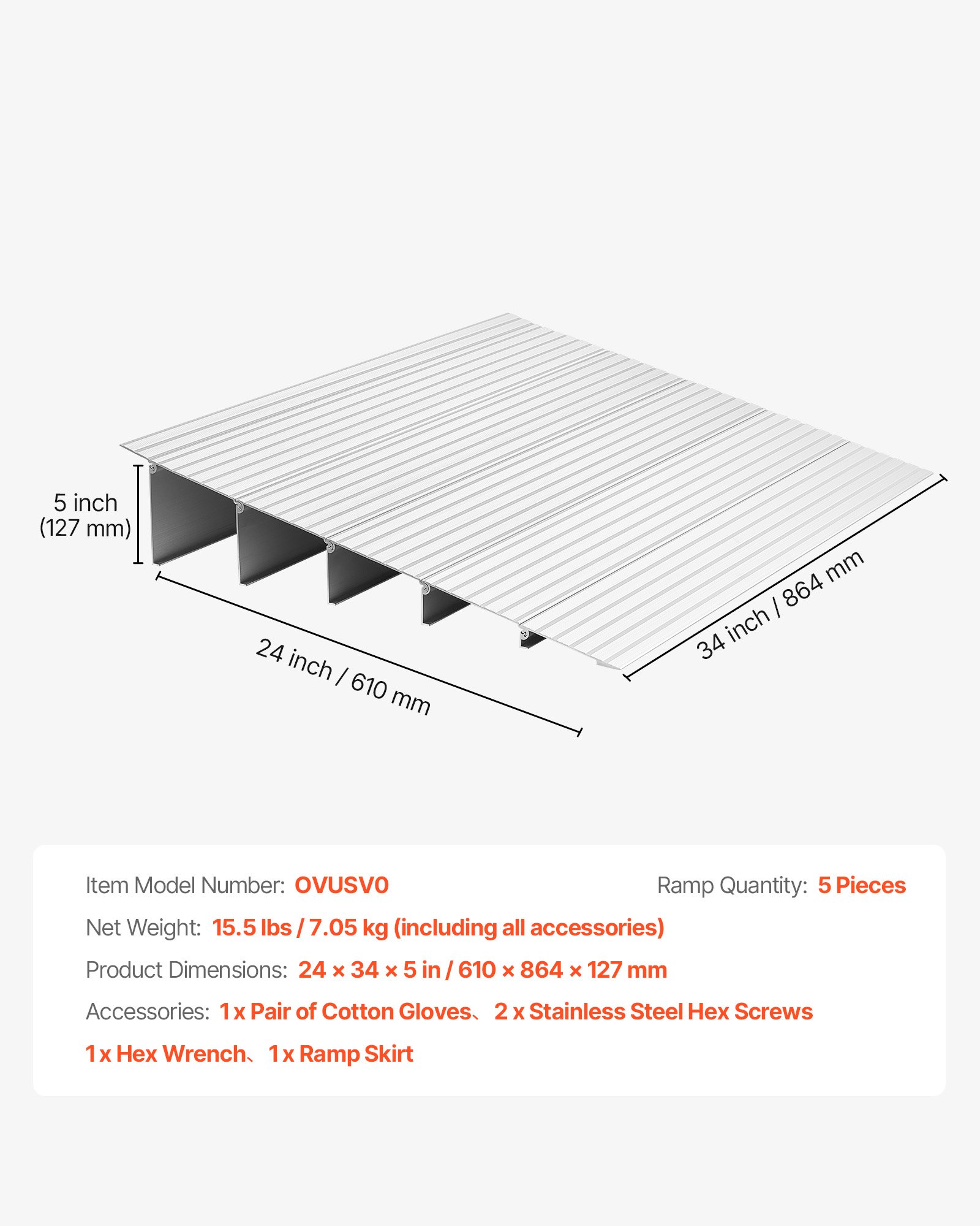 VEVOR Drempelhelling, 677x865x138 mm, rolstoelhelling van aluminiumlegering met een draagvermogen van 360 kg, stoeprandhellingen voor thuis, trappen voor rolstoelen, scooters, loophulpmiddelen, fietsen, driewielers