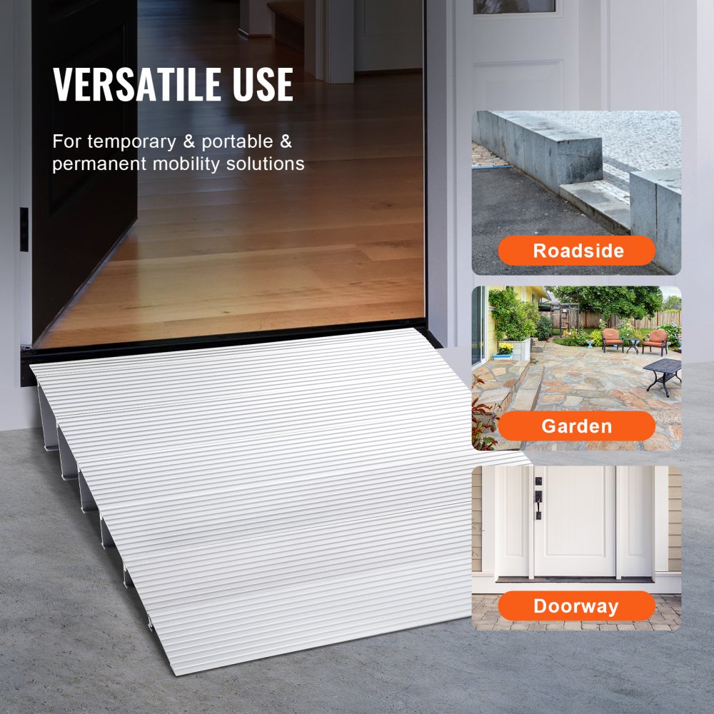 VEVOR Drempelhelling 69 x 86,4 x 15,2 cm Rolstoelhelling Draagvermogen van 362,8 kg Aluminiumlegering Stoephelling Modulair ontwerp Drempelhelling Antislip aluminium oprijplaat Oprijplaat