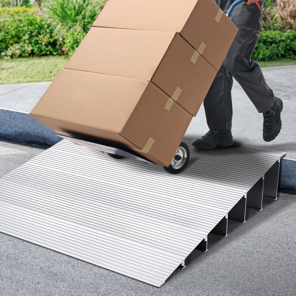 VEVOR Drempelhelling 69 x 86,4 x 15,2 cm Rolstoelhelling Draagvermogen van 362,8 kg Aluminiumlegering Stoephelling Modulair ontwerp Drempelhelling Antislip aluminium oprijplaat Oprijplaat