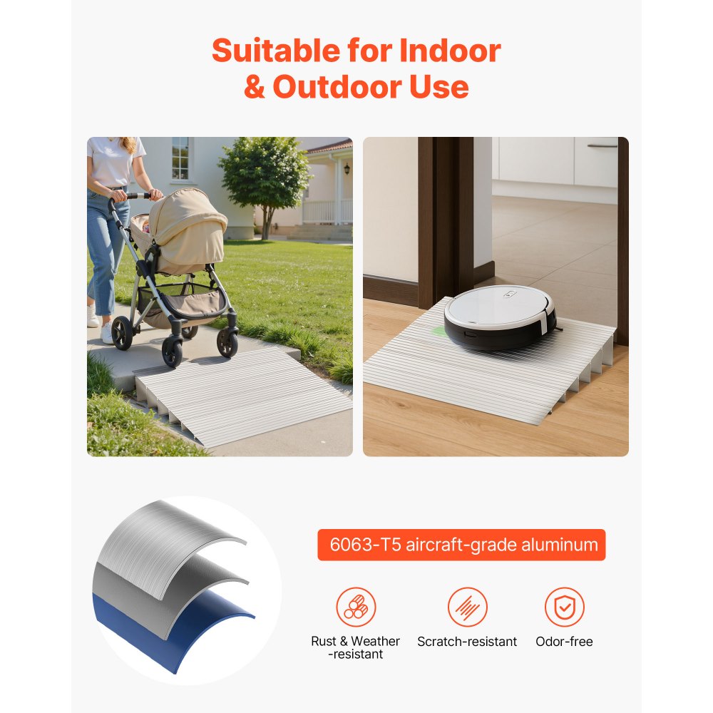 VEVOR drempelhelling, 805x865x155 mm, rolstoelhelling van aluminiumlegering met een draagvermogen van 360 kg, stoeprandhellingen voor trappen, rolstoelen, scooters, rollators, fietsen en driewielers.