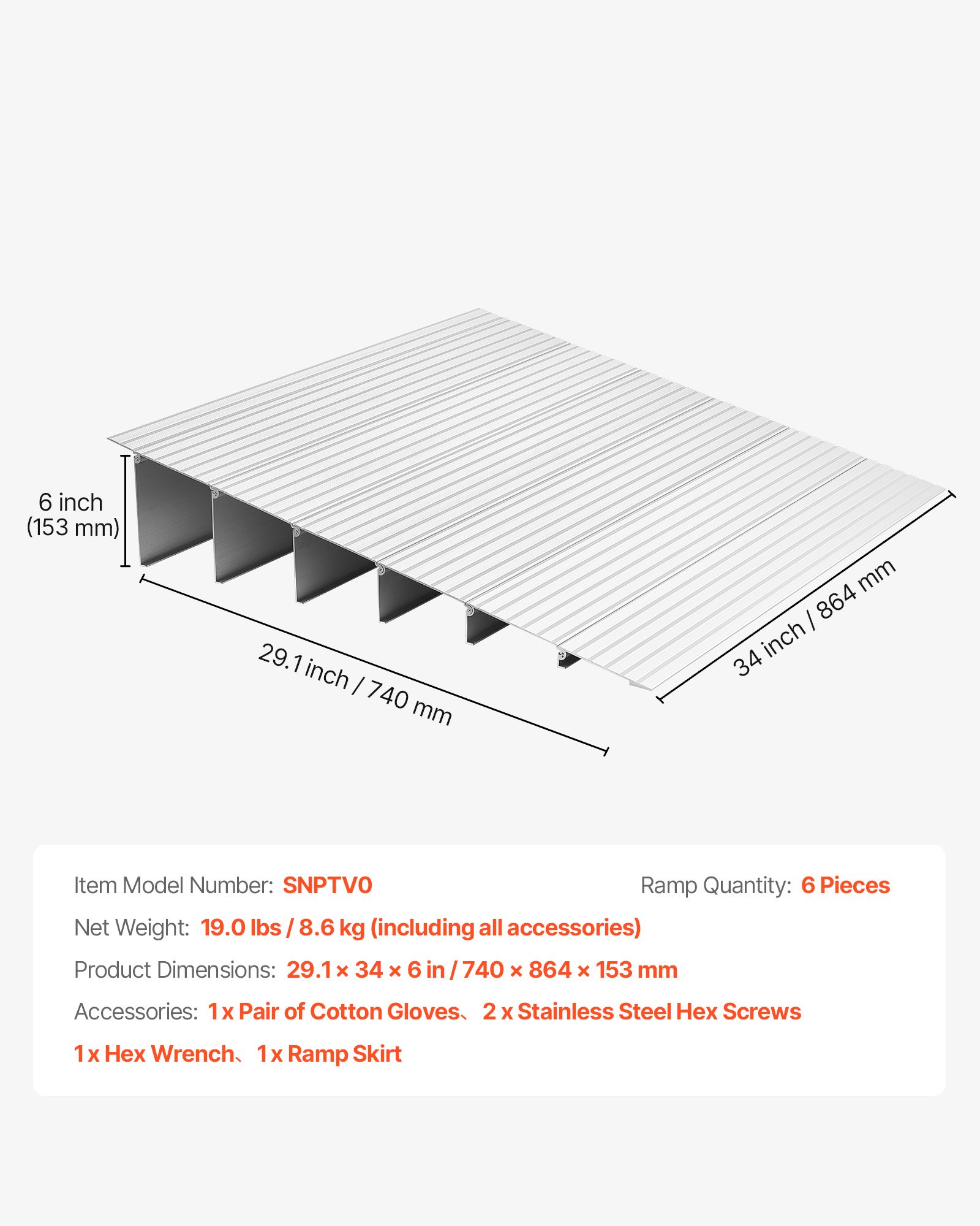 VEVOR drempelhelling, 805x865x155 mm, rolstoelhelling van aluminiumlegering met een draagvermogen van 360 kg, stoeprandhellingen voor trappen, rolstoelen, scooters, rollators, fietsen en driewielers.