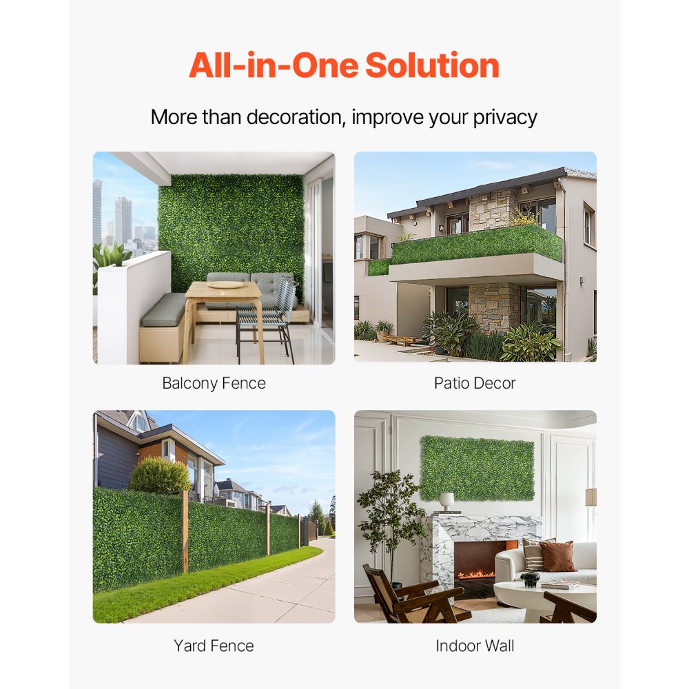 VEVOR Artificial Grass Wall Panels, 40 x 120 inch, Milan Grass Greenery Boxwood Panel for Indoor Outdoor Green Decor & Ivy Fence Covering, Privacy Backdrop Wall Hedge Screen for Garden