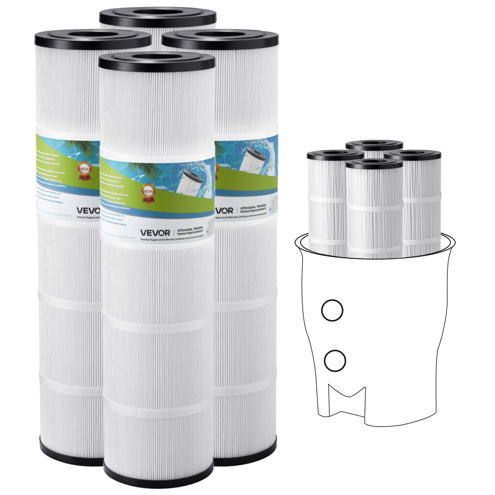 VEVOR zwembadfilterpatroon, 4 stuks, vervangingsfilter 9,8 m², waterfilter, zwembadfilter compatibel met Pentair CCP420, Pleatco PCC80-PAK4l, veilig voor kinderen en huisdieren, gemakkelijk schoon te maken