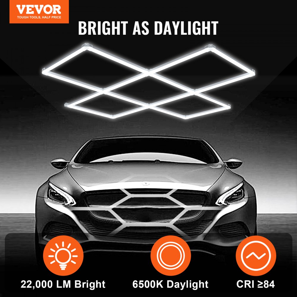VEVOR LED Garage Lights 22000LM, 6500K 5 Grid Systems Square Garage Ceiling Lights, DIY Cool White Car Detailing Garage Lighting Super Bright Shop Light for Basement Warehouse Auto Beauty Workshop