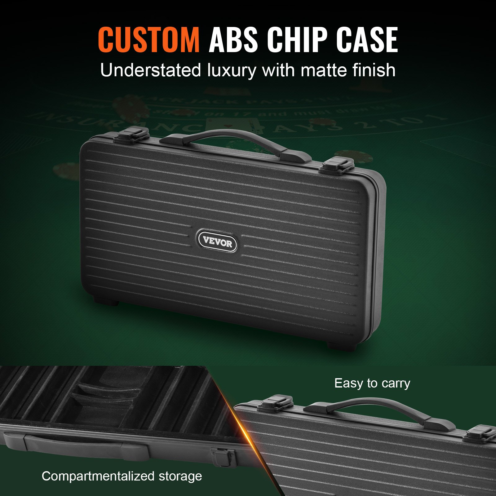 VEVOR Pokerchipset, 300-delige pokerset, complete pokerset van klei met ABS pokerkoffer, kaarten, buttons en dobbelstenen, complete set voor 7-8 spelers voor Texas Hold'em, Blackjack, gokken etc.