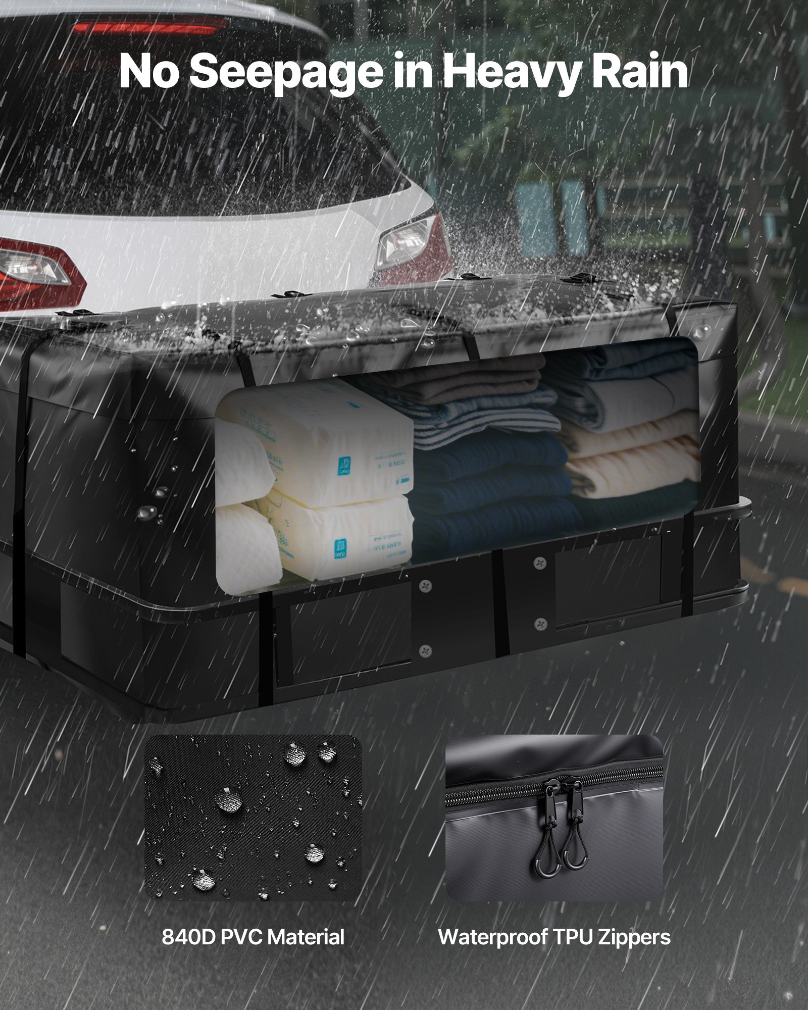 VEVOR Hitch Cargo Carrier Bag, Waterproof 840D PVC, 46.65 x 20.08 x 19.69 in (12 Cubic Feet), Heavy Duty Cargo Bag for Truck Bed Storage with Reinforced Straps, Suitable for Car SUV Vans Hitch Basket