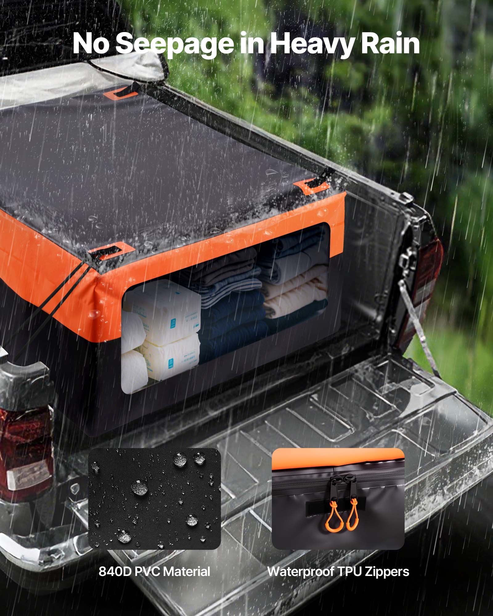 VEVOR Truck Bed Cargo Bag, Waterproof 840D PVC, 51.18 x 40.16 x 21.85 in (26 Cu. ft), Heavy Duty Cargo Bag for Truck Bed with Bungee Cords, Net and Carabiners, Fits a Variety of SUV & Pickup Trucks