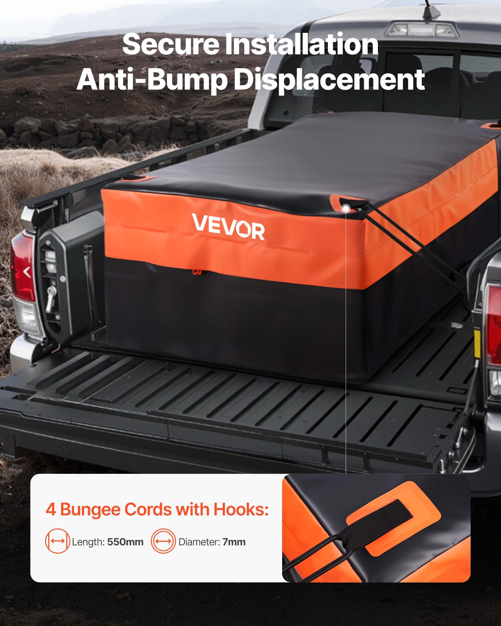 VEVOR Truck Bed Cargo Bag, Waterproof 840D PVC, 51.18 x 40.16 x 21.85 in (26 Cu. ft), Heavy Duty Cargo Bag for Truck Bed with Bungee Cords, Net and Carabiners, Fits a Variety of SUV & Pickup Trucks