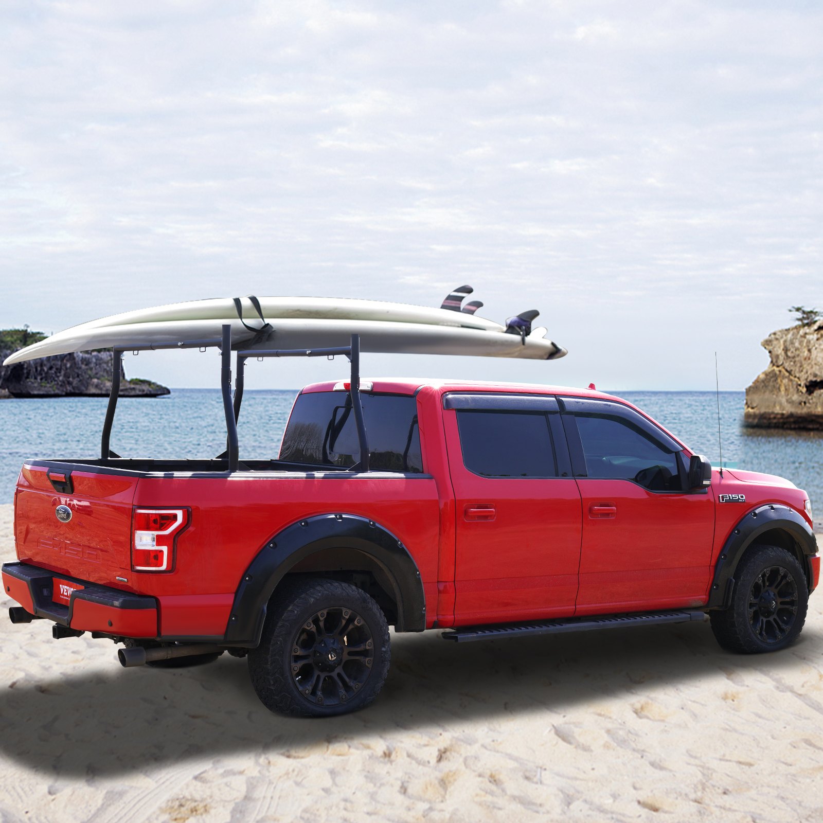 VEVOR Truck Rack, 46-71inch Extendable Truck Ladder Rack, 800 lbs Capacity Steel Ladder Rack for Truck with Non-Drilling J-bolts, Heavy Duty Truck Bed Rack for Kayak, Surfboard, Lumber, Ladder