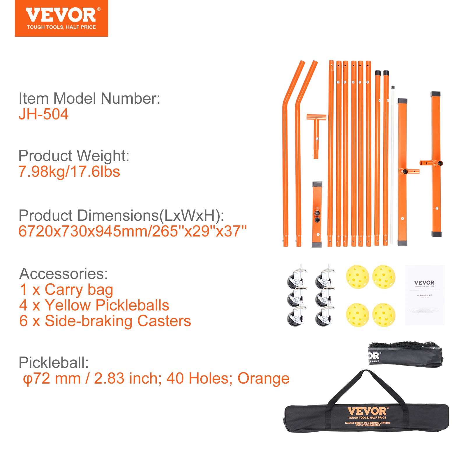 VEVOR Pickleball Net Set, 22FT Regulation Size Portable Pickleball System with Carrying Bag, Balls, and Wheels, Weather Resistant Steady Metal Frame & Strong PE Net, for Outdoor Backyard Driveway