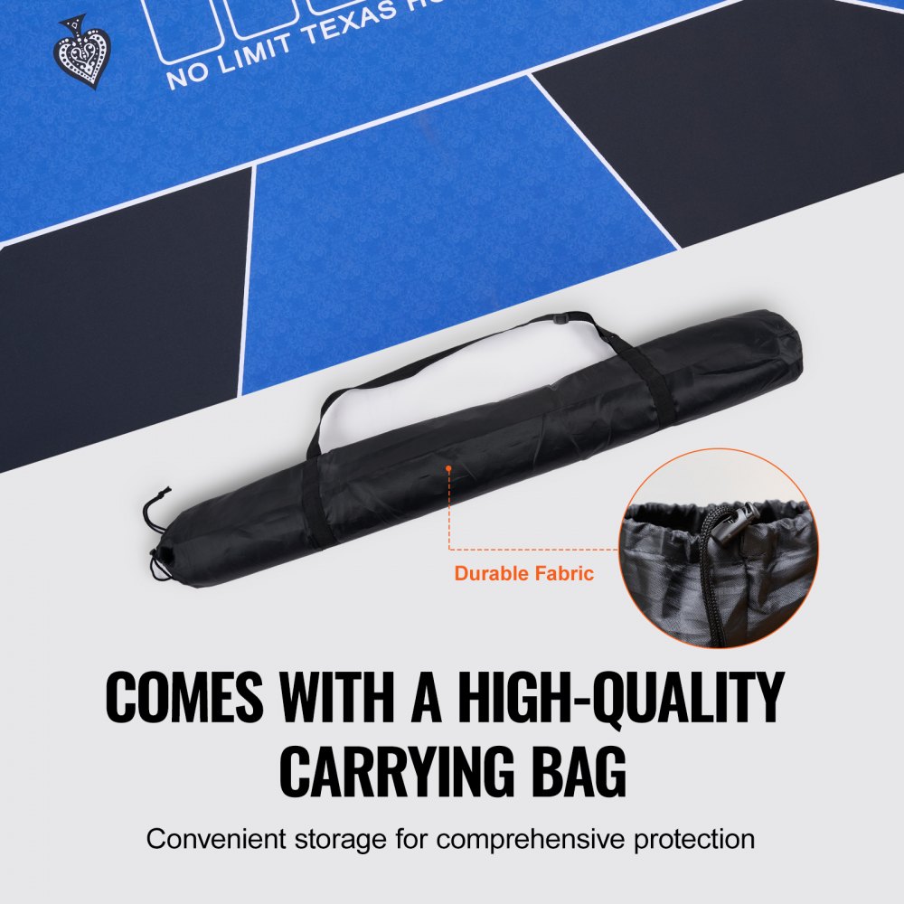 VEVOR Poker Table Top, 70 x 35 Inch Poker Mat for Table, 6-8 Players Foldable Poker Table Top with Carrying Bag, Folding Poker Table Topper for Poker Games, Poker Room, Rectangle, Blue