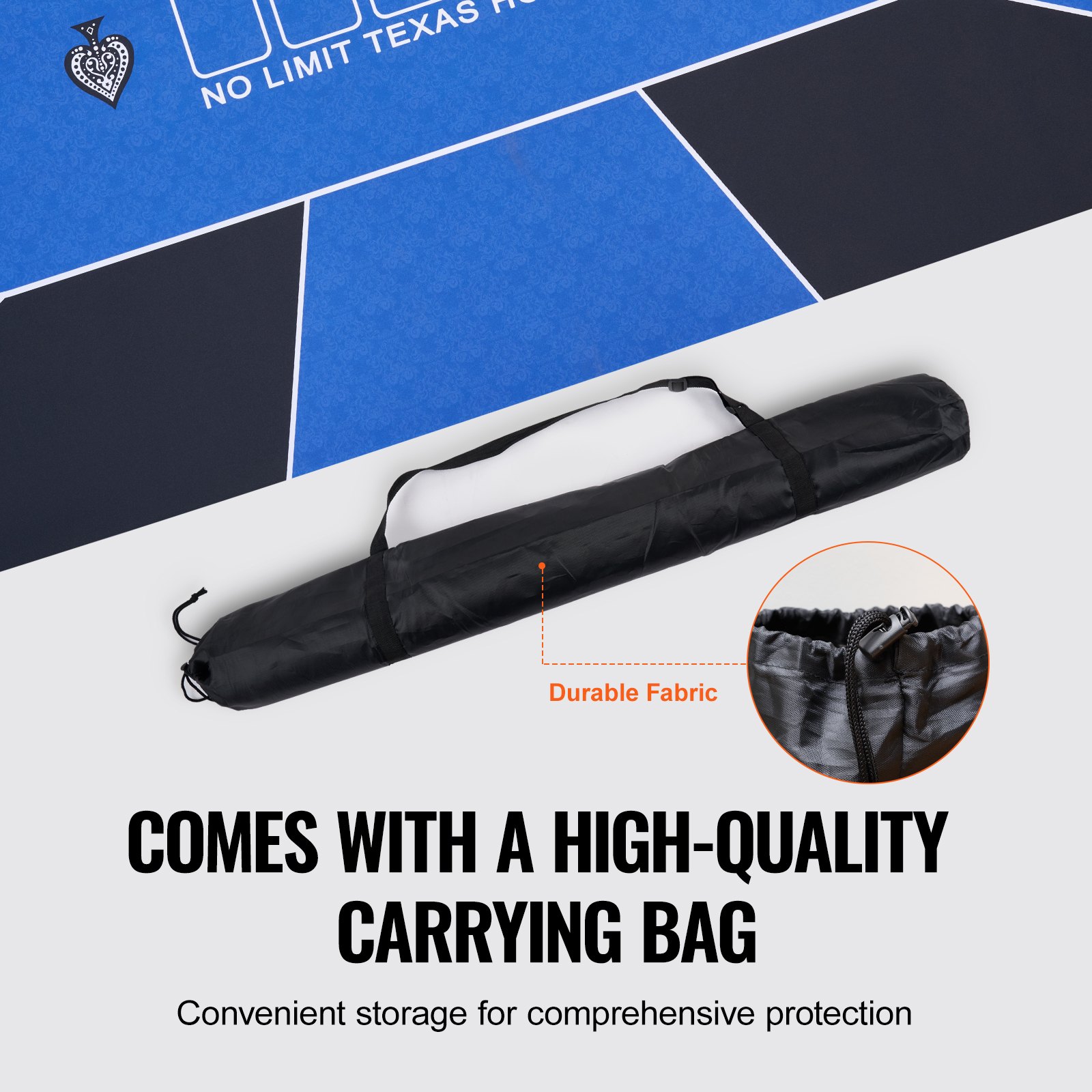 VEVOR Poker Table Top, 70 x 35 Inch Poker Mat for Table, 6-8 Players Foldable Poker Table Top with Carrying Bag, Folding Poker Table Topper for Poker Games, Poker Room, Rectangle, Blue