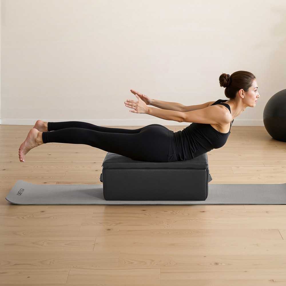 VEVOR Pilates Box for Reformer, 25x17x9 In Pilates Reformers Sitting Box for Exercises, Premium PU and Wood Pilates Equipment Accessory, Improve Strength, Balance, Range of Motion Home Gym, Black